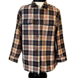 Tuckernuck Womens Plaid Platt Ranch Chore Jacket Cotton Cream Navy Large NWT